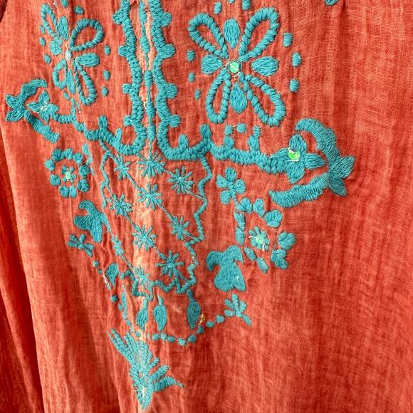 Anthropologie Kyla Seo Josephina Embroidered Dress Coverup Boho Beach Coral - Picture 7 of 11